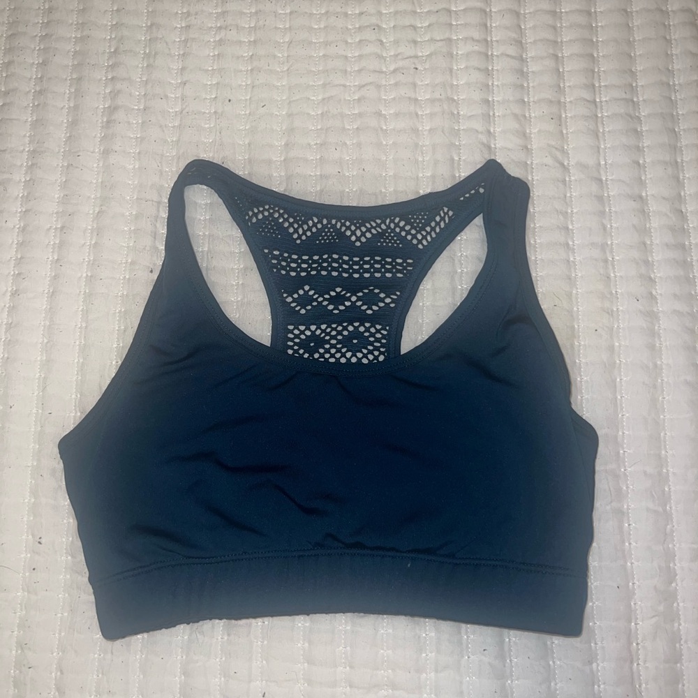 ZYIA Blue Racerback Sports Bra with Geometric Design